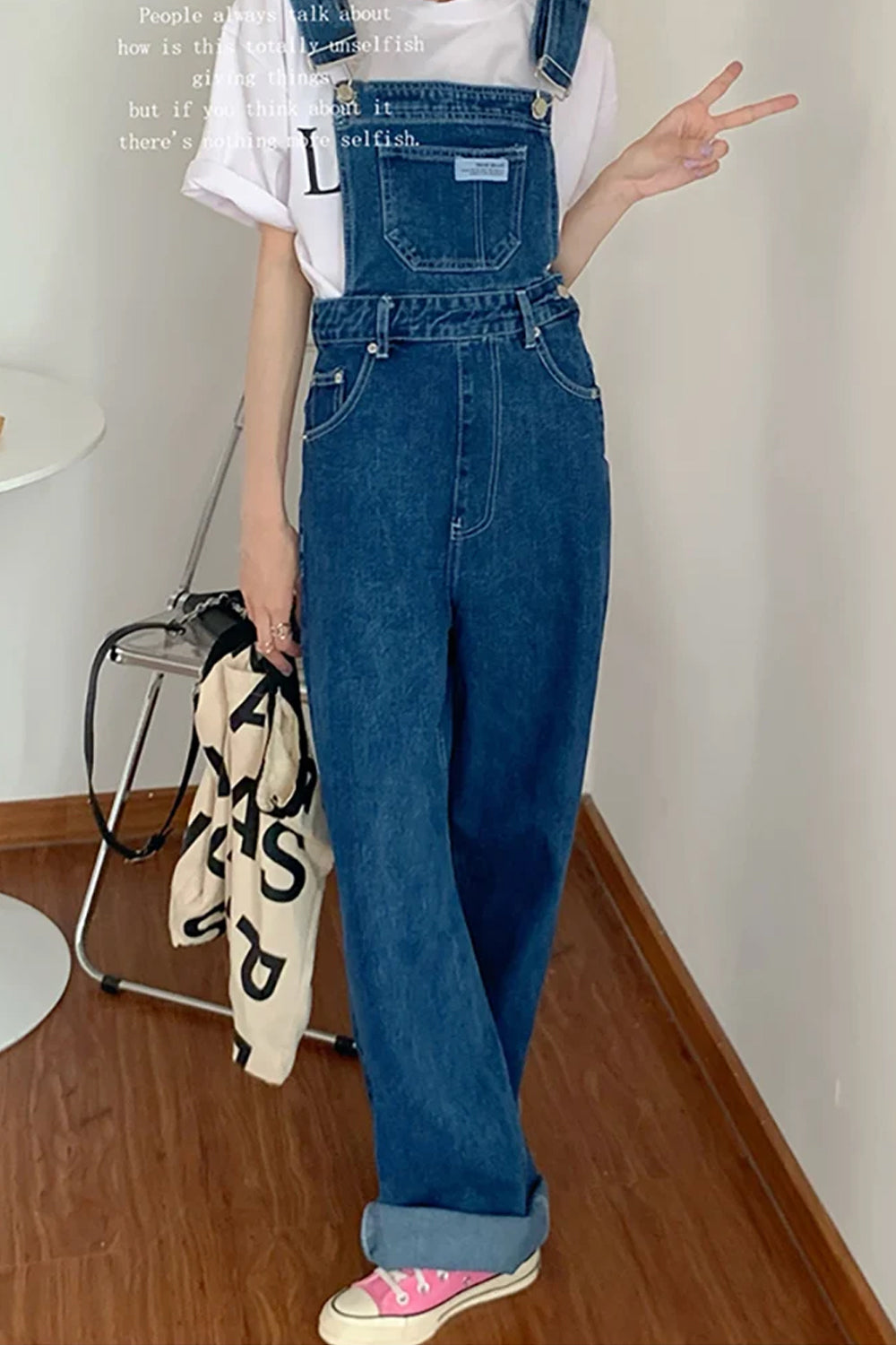 Vintage Loose Wide Leg Blue Denim Jumpsuits