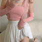 Detachable Sleeve Bow Knitted Cropped Tops