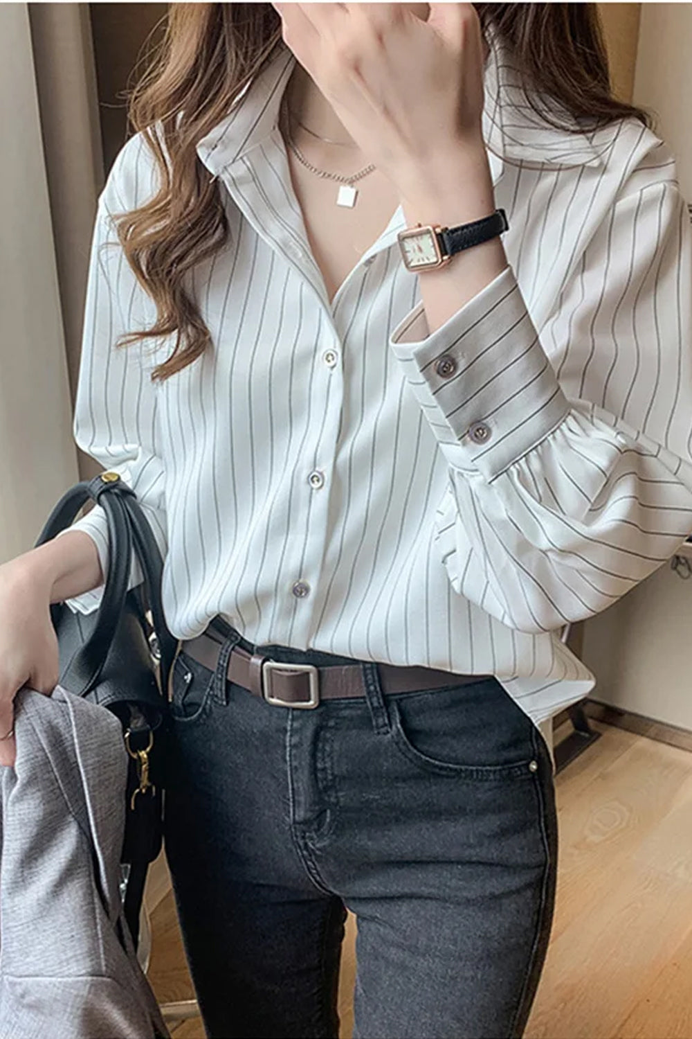 Long Sleeve Classic Striped Office Blouse Shirts