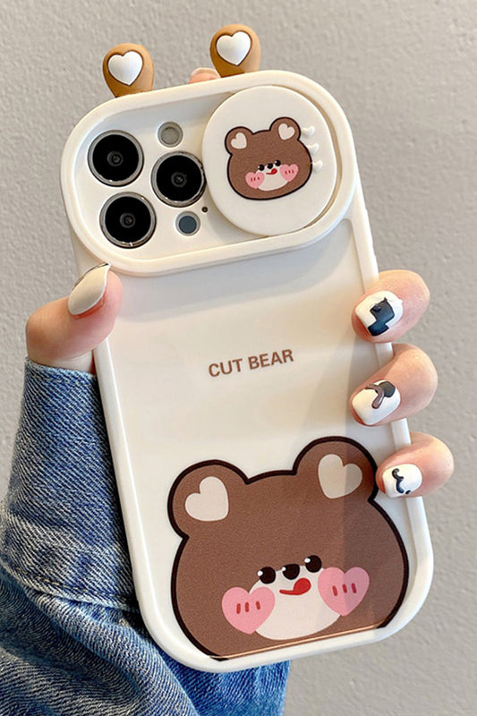 Cute Bear Pattern Sliding Camera Protection Case For iPhone