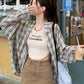 Long Sleeve Casual Brown Plaid Blouse Shirts