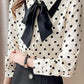 Long Sleeve Bow Style Polka Dot Pattern Blouse Shirt