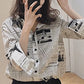 Long Sleeve Newspaper Pattern Casual Blouse Shirt