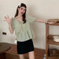 Loose Short Sleeve Retro Plaid Ruffle Blouse Shirts