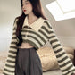 Striped Flare Sleeve Cropped Sweater