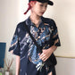 Short Sleeve Dragon Pattern Blouse Shirt