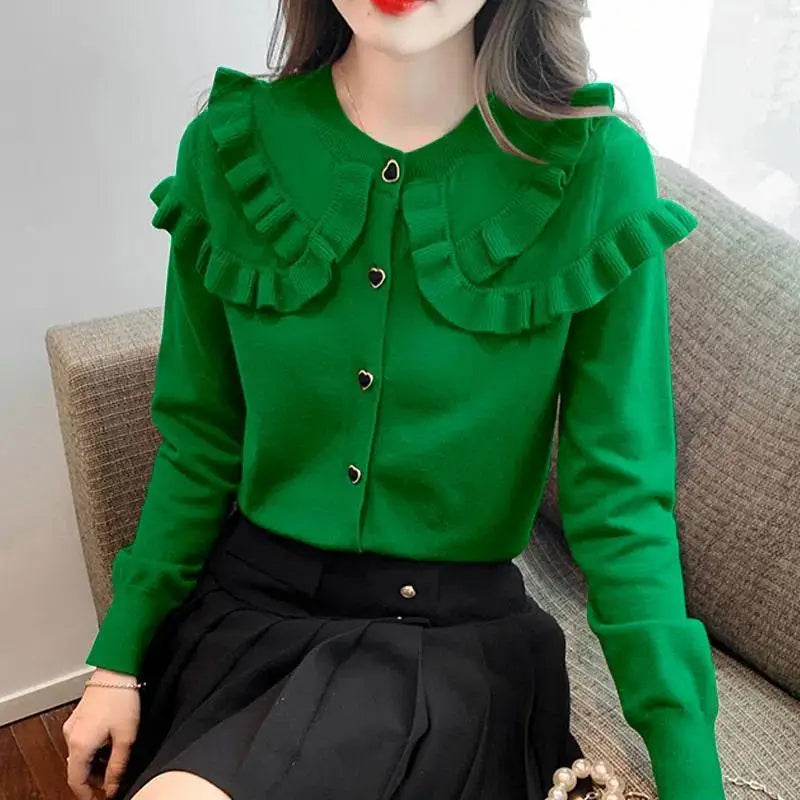 Cute Ruffled Peter Pan Collar Slim Sweater