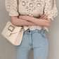 Puff Sleeve Hollow Out Lace Cropped Shirt