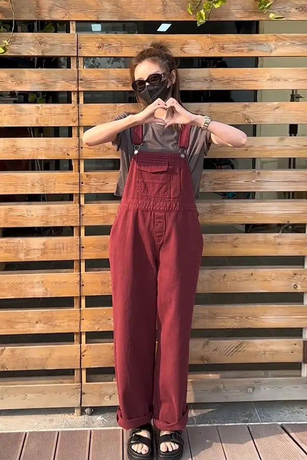 Loose Red Pockets Loose Long Jumpsuits