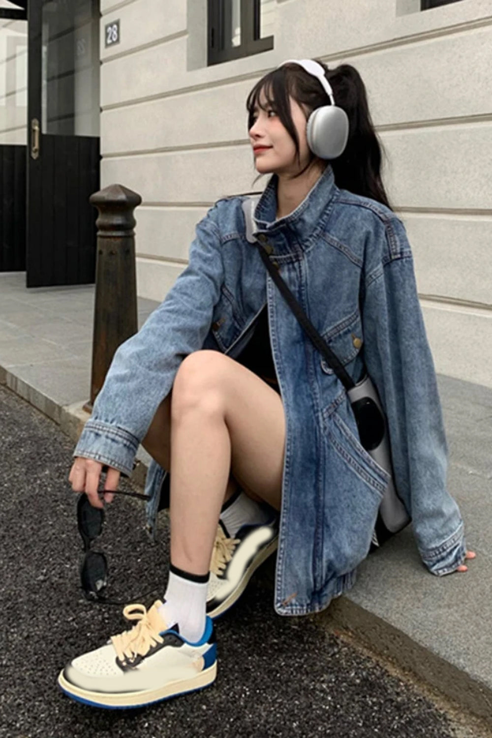 Loose High Neck Casual Denim Jeans Jacket