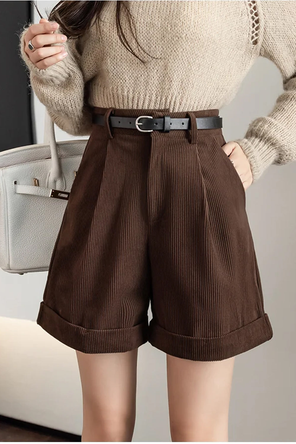 High Waist Wide Leg Corduroy Shorts