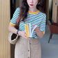 Short Sleeve O-Neck Knitted Stripe Shirt