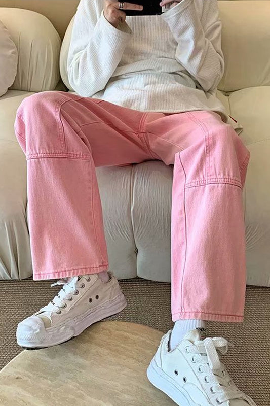 Hip Hop Pink Color Long Jeans Pants