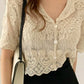 Short Sleeve Notched Style Lace Embroidered Shirt