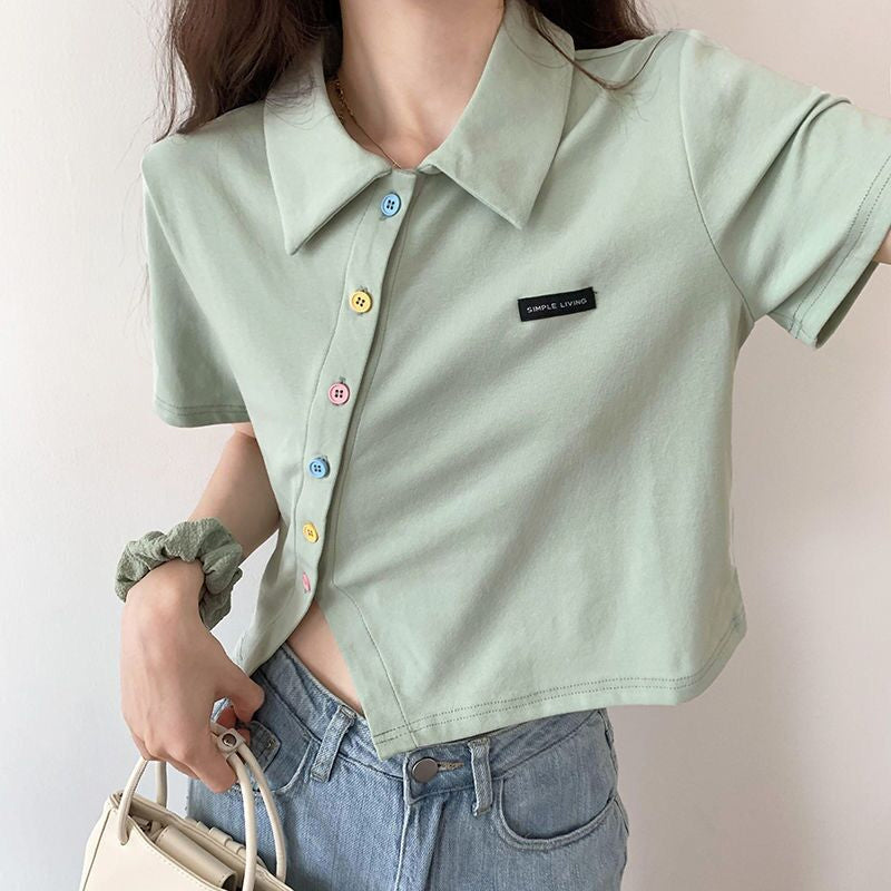 Short Sleeve Irregular Button Collar Shirts