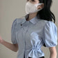 Puff Sleeve Drawstring Tie Blouse Shirt