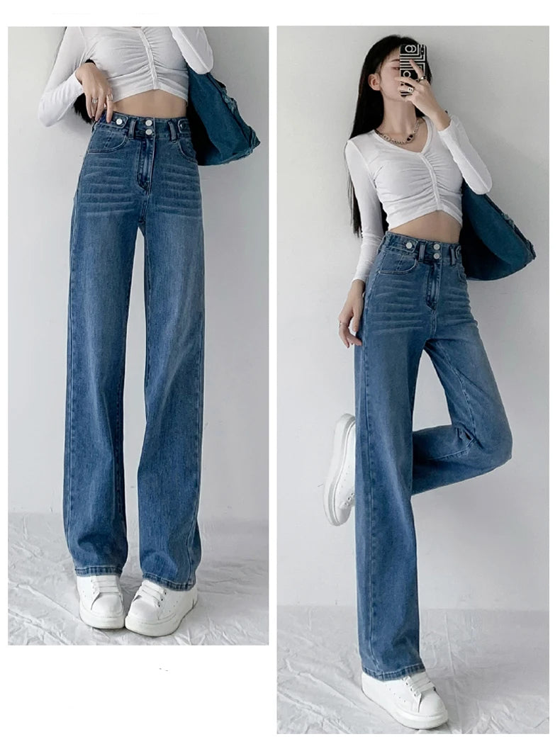 High Waist Full Length Basic Colors Jeans Pants