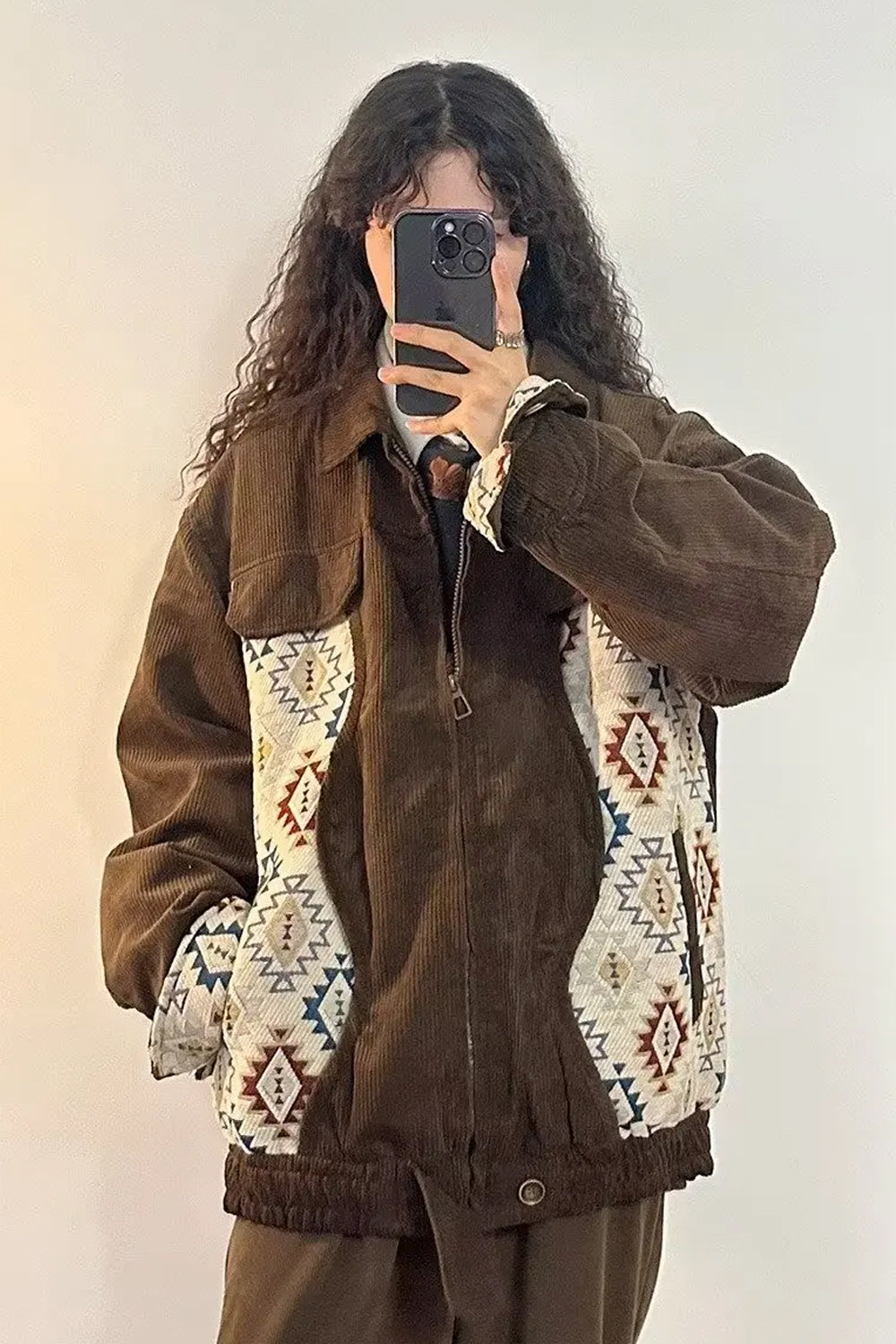 Retro Geometric Pattern Corduroy Jacket