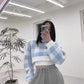 Long Sleeve Checkerboard Knitted Cropped Sweater