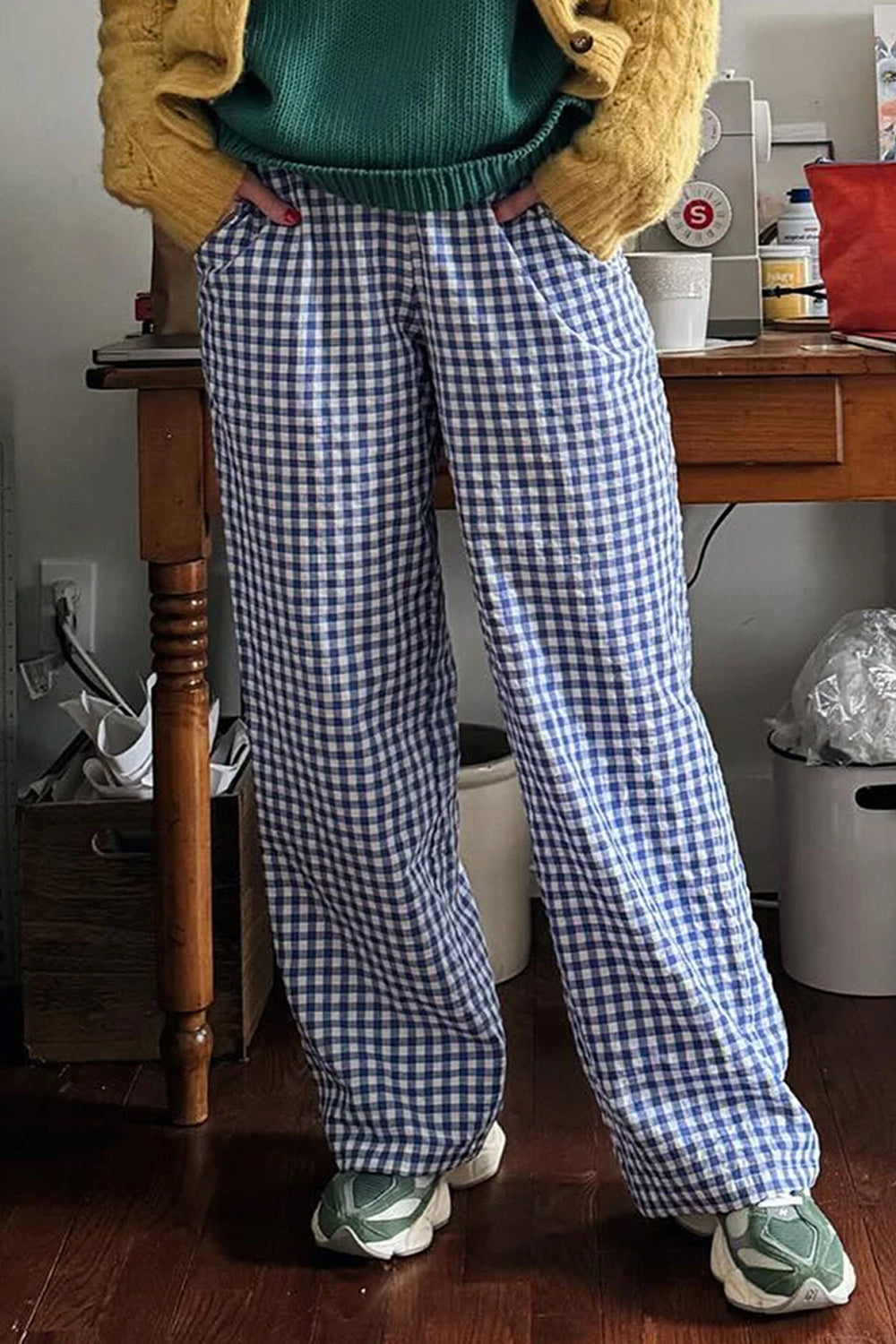 Elastic Waist Casual Plaid Pants