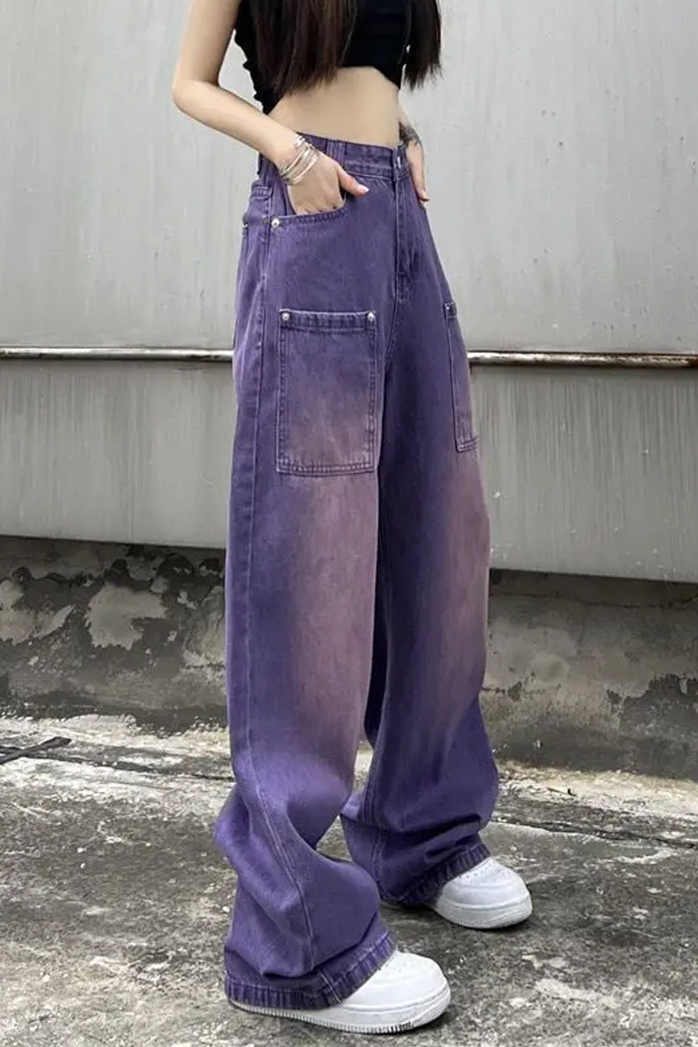 High Waist Retro Purple Long Jeans Pants