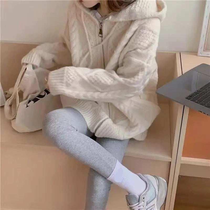 Long Sleeve Hooded Knitted Cardigan Sweater