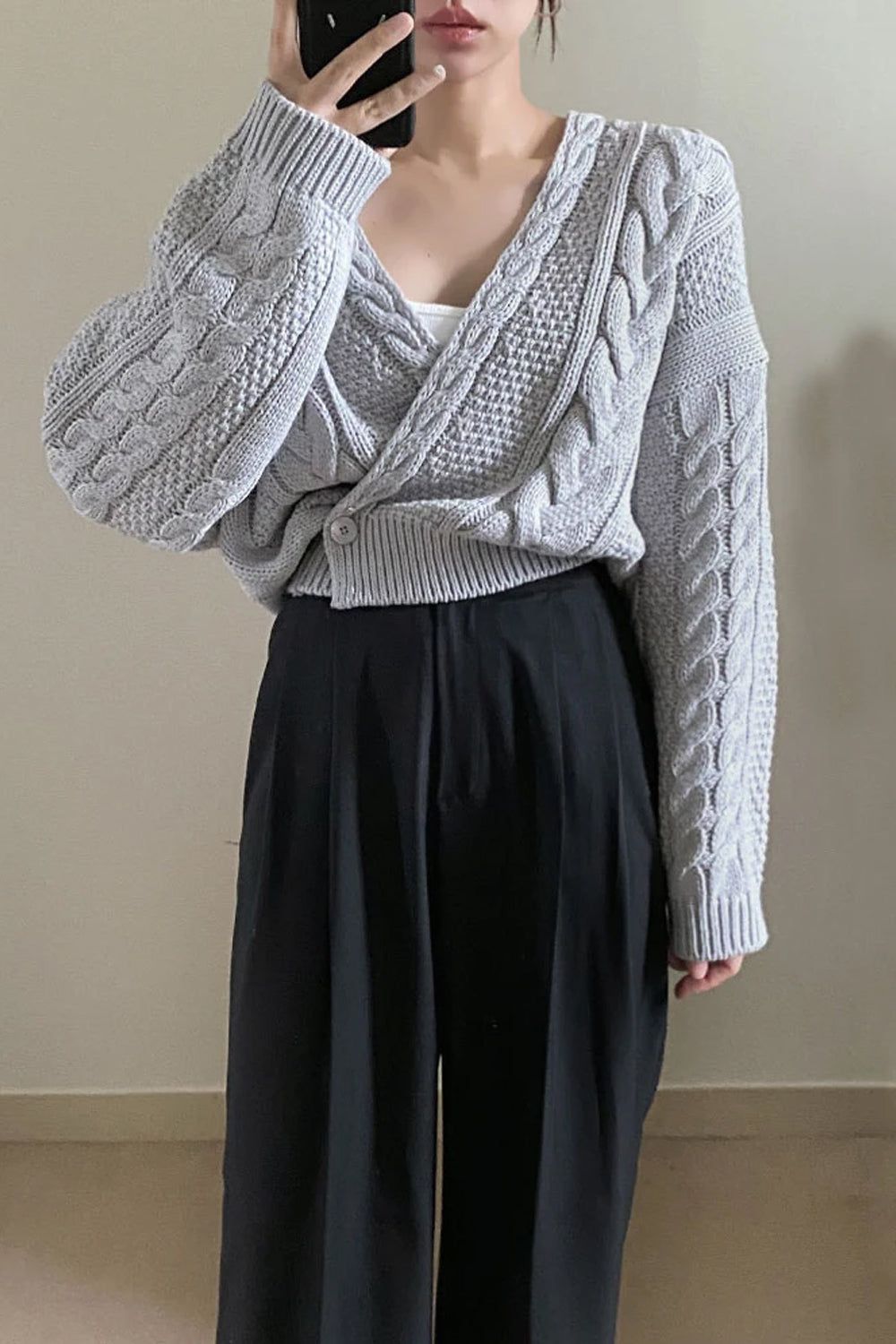 Long Sleeve V-Neck Irregular Button Knitted Cardigan Sweater