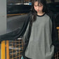 Long Sleeve O-Neck Contrast Grey Colors Shirts