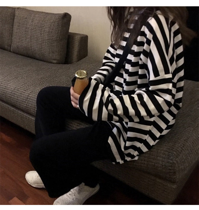 Long Sleeve Basic Striped Shirts