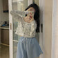 Floral Pattern Lace Cropped Sweater