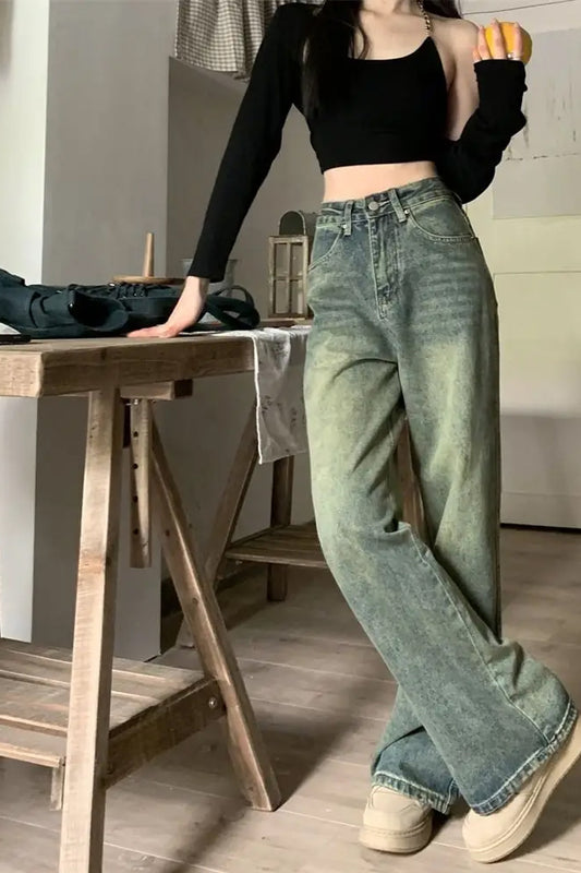 High Waist Loose Vintage Washed Jeans Pants