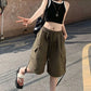 Elastic Waist Basic Cargo Pockets Shorts