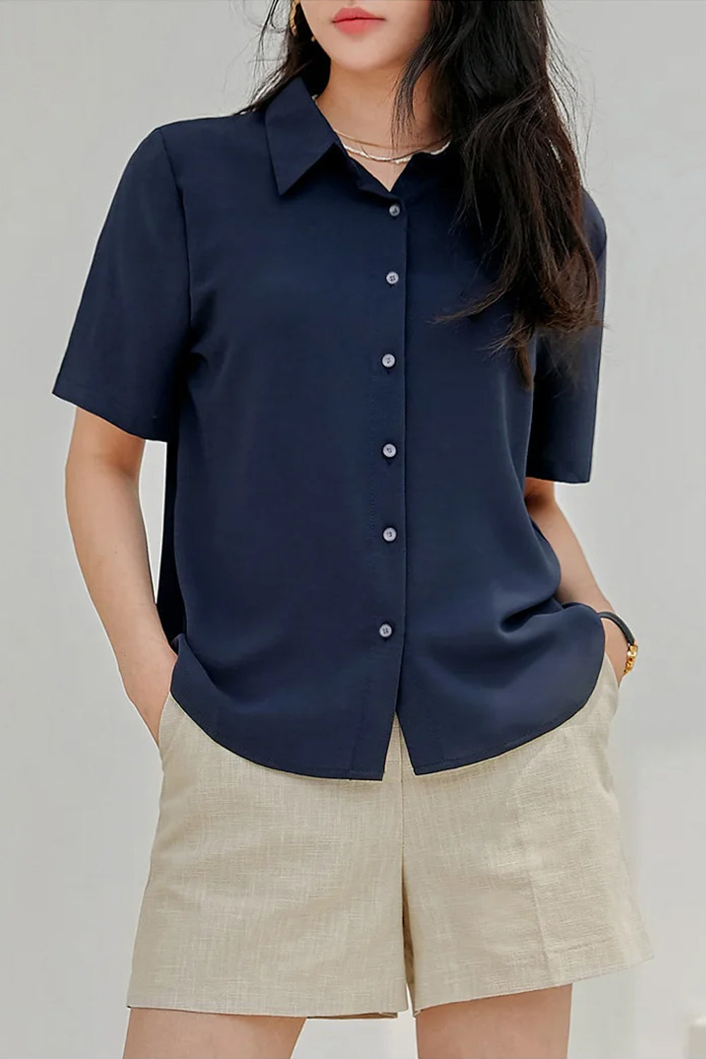 Short Sleeve Lapel Neck Office Blouse Shirts