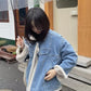 Long Sleeve Turn Down Collar Denim Fleece Warm Jacket