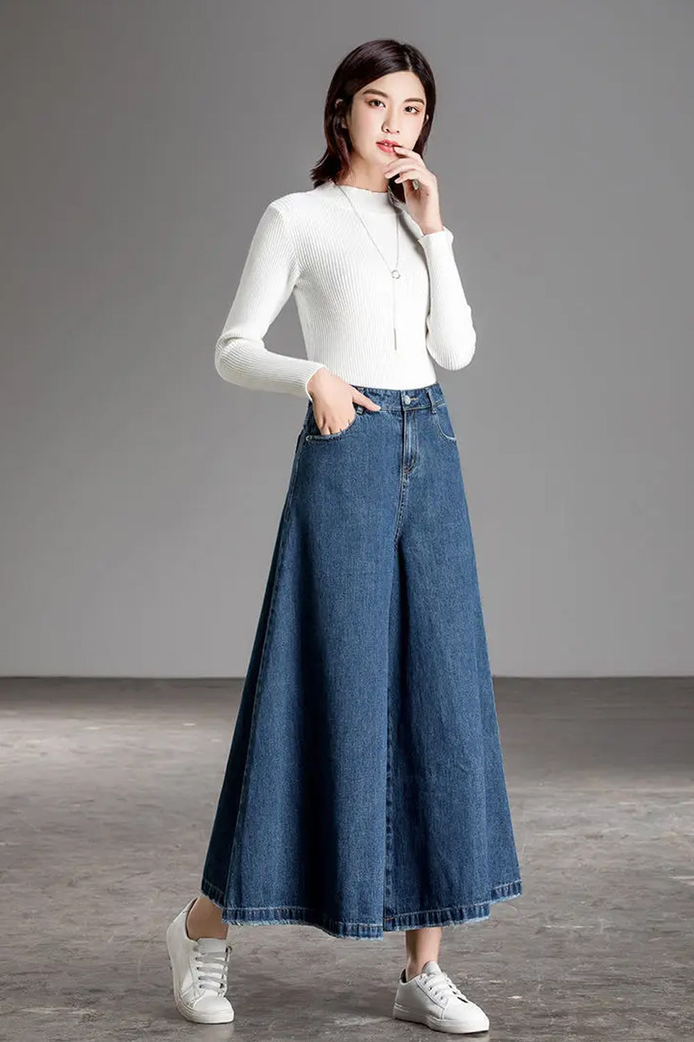 Loose Wide Leg Ankle Length Jeans Pants