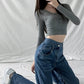 Cross Waist Wide Leg Long Jeans Pants