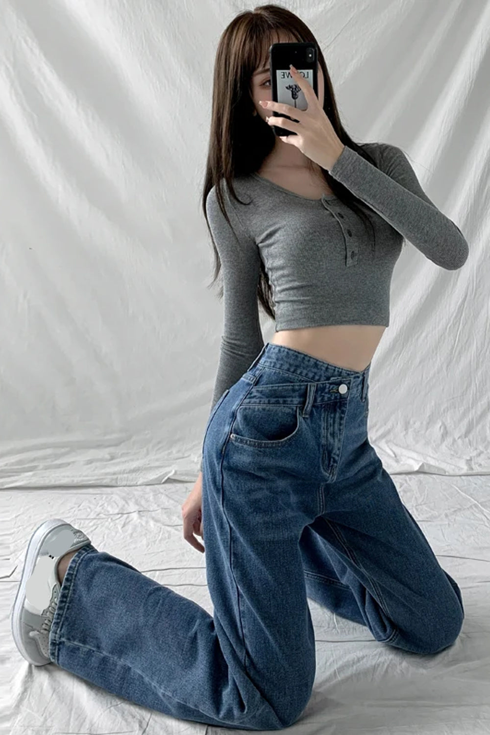 Cross Waist Wide Leg Long Jeans Pants