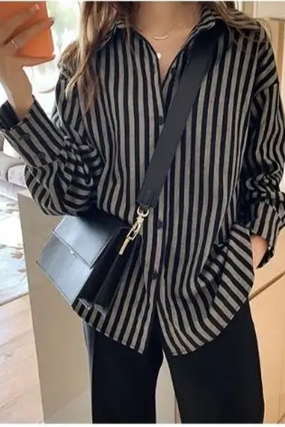 Long Sleeve Dark Color Striped Blouse Shirts