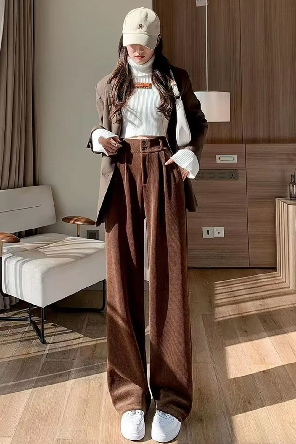 High Waist Loose Retro Corduroy Pants