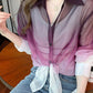 Long Sleeve Gradient Colors Transparent Blouse Shirts