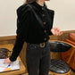 Long  Puff Sleeve Velvet Back Blouse Shirt