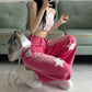 High Waist Stars Pattern Long Pink Jeans