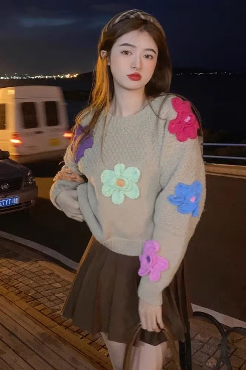 Casual 3D Flowers Knitted Sweater