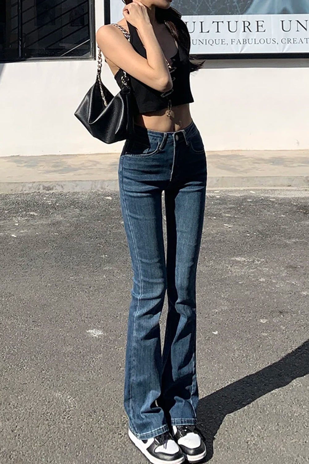 High Waist Long Skinny Flare Jeans Pants