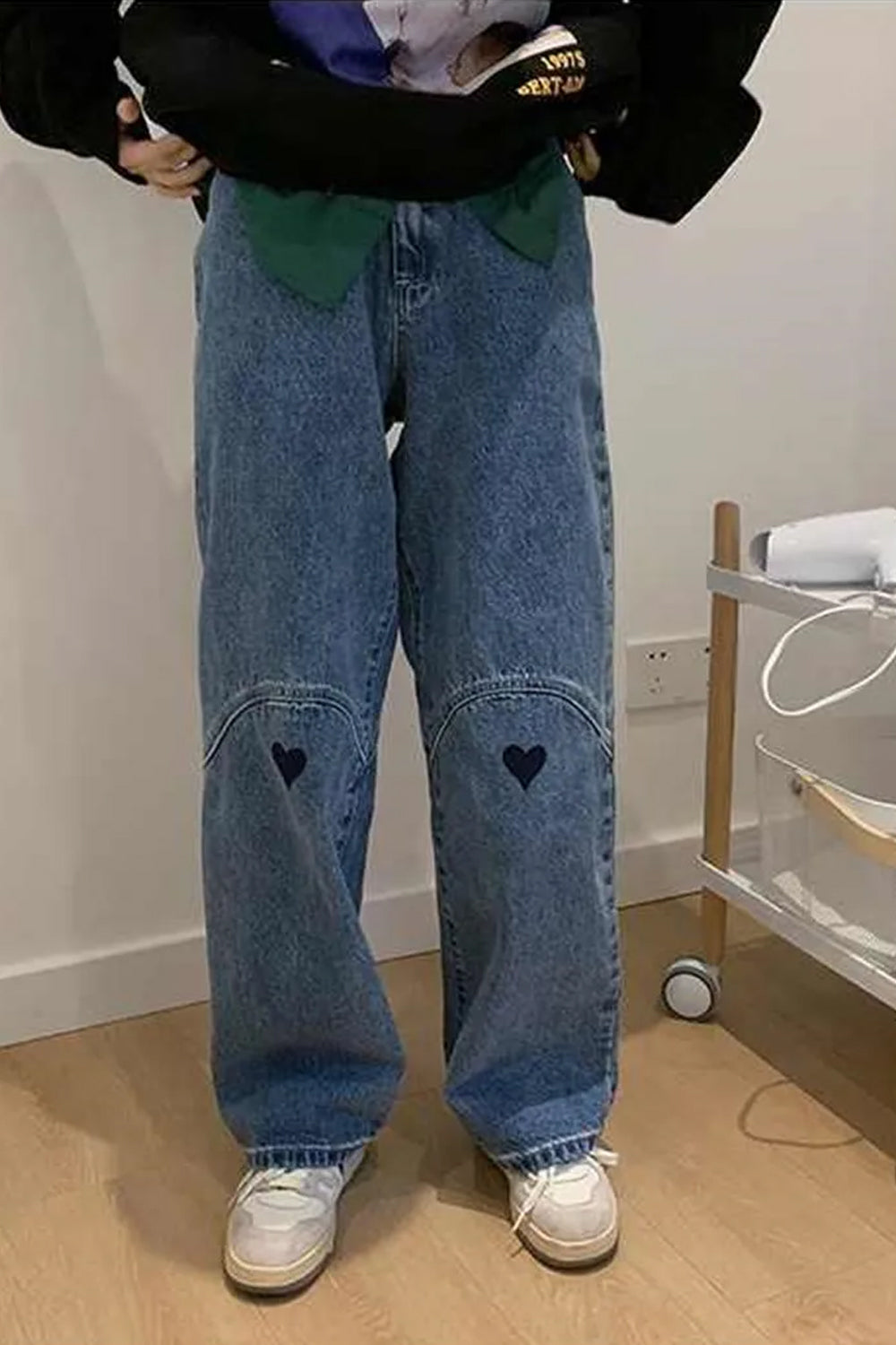 High Waist Cute Heart Jeans Pants