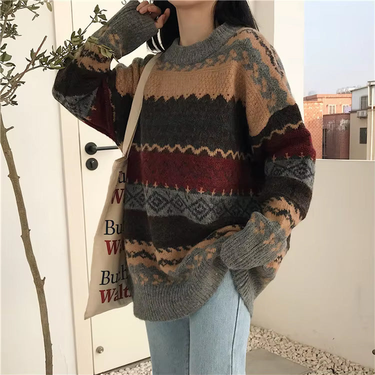 Loose Retro Pattern Knitted Sweater