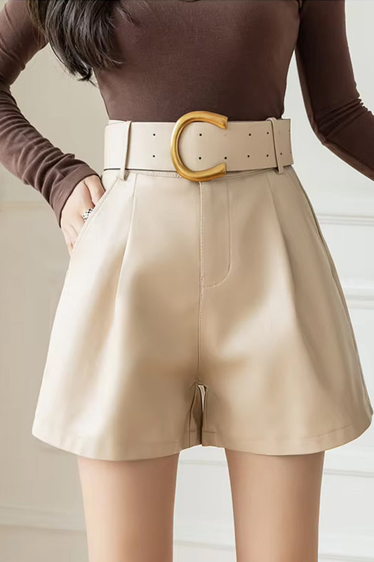 High Waist Belted Elegant Office Shorts