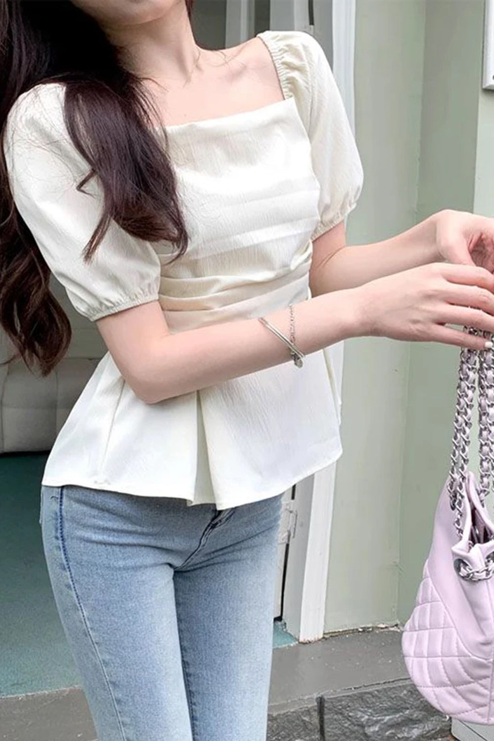 Puff Sleeve Square Collar Blouse Shirts