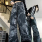 Loose Wide Leg Dragon Pattern Black Jeans Pants