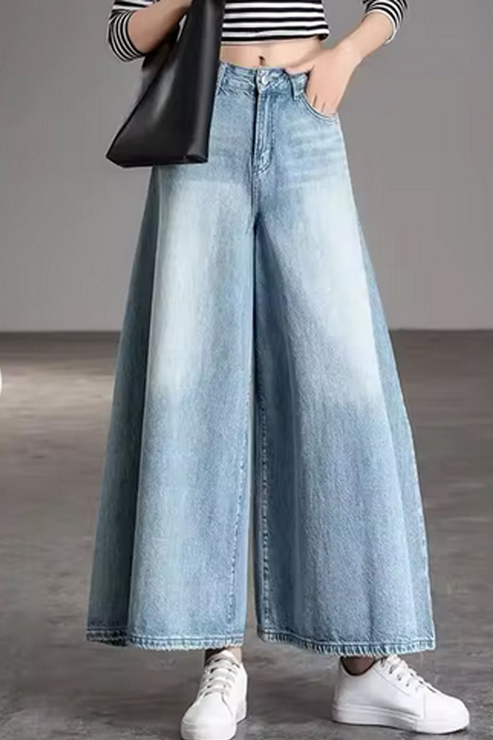 Loose Wide Leg Ankle Length Jeans Pants